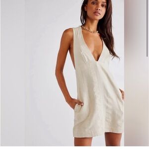 Free People Free Robin Mini Dress Striped Linen Blend Sleeveless size XS boho